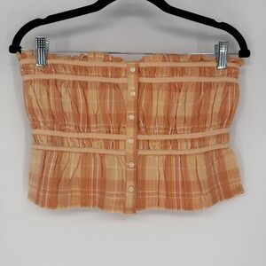 AMERICAN EAGLE ORANGE PLAID CROP TOP TUBE TOP SMALL NWT